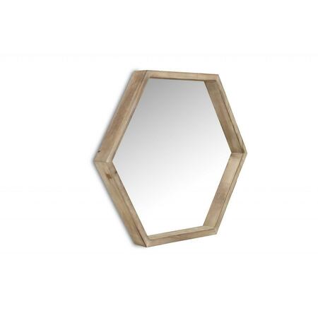 GFANCY FIXTURES Modern Natural Wood Finish Hexagonal Wall Mirror, Brown GF3084790